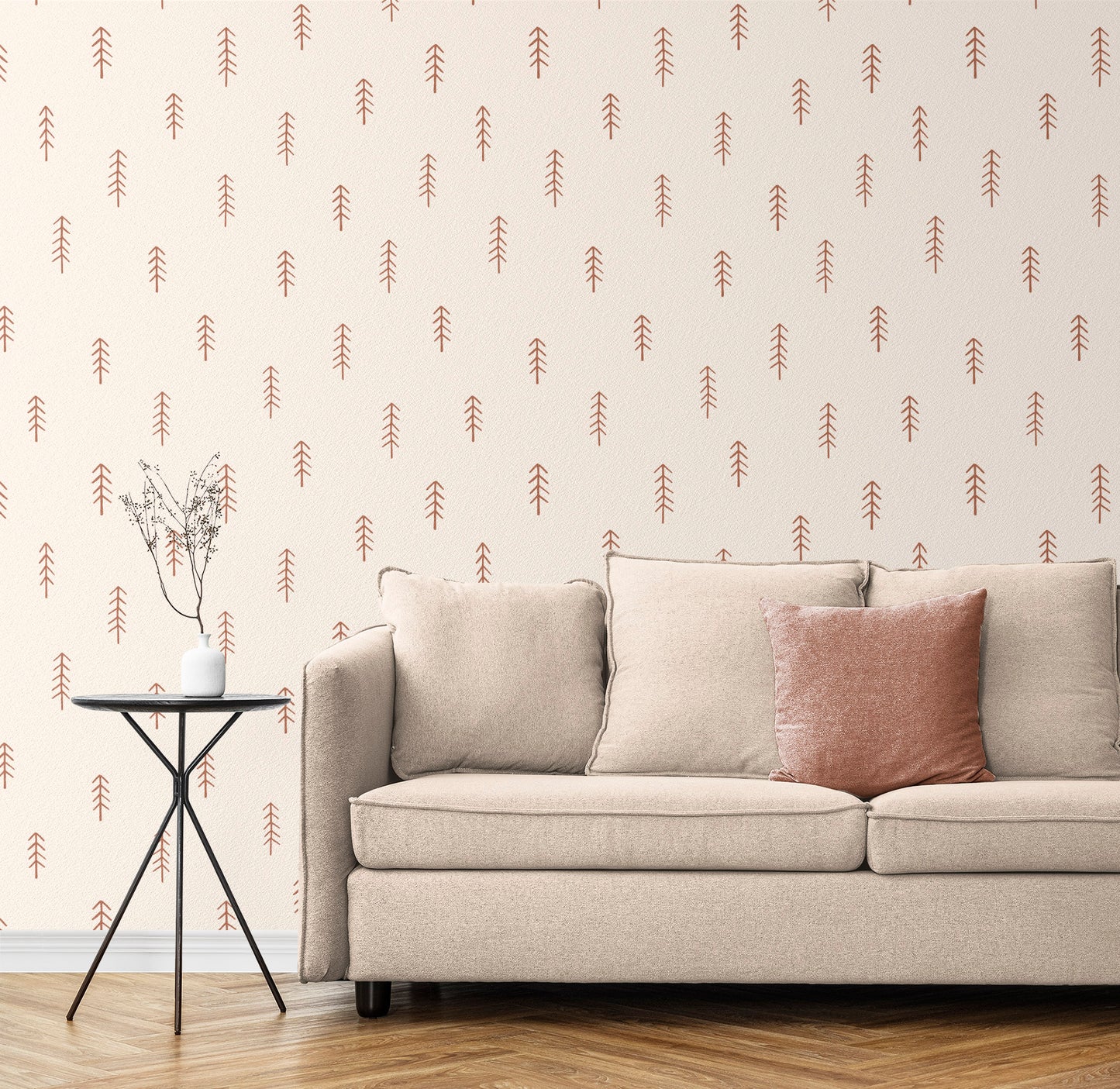 Scattered Pine Trees peel and stick wallpaper room mockup