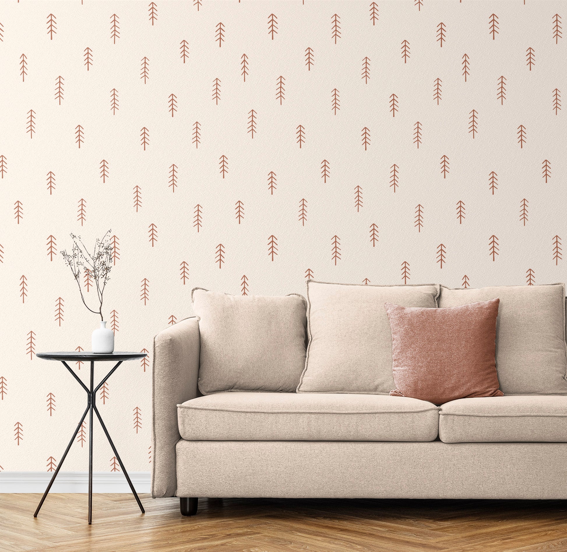 Scattered Pine Trees peel and stick wallpaper room mockup
