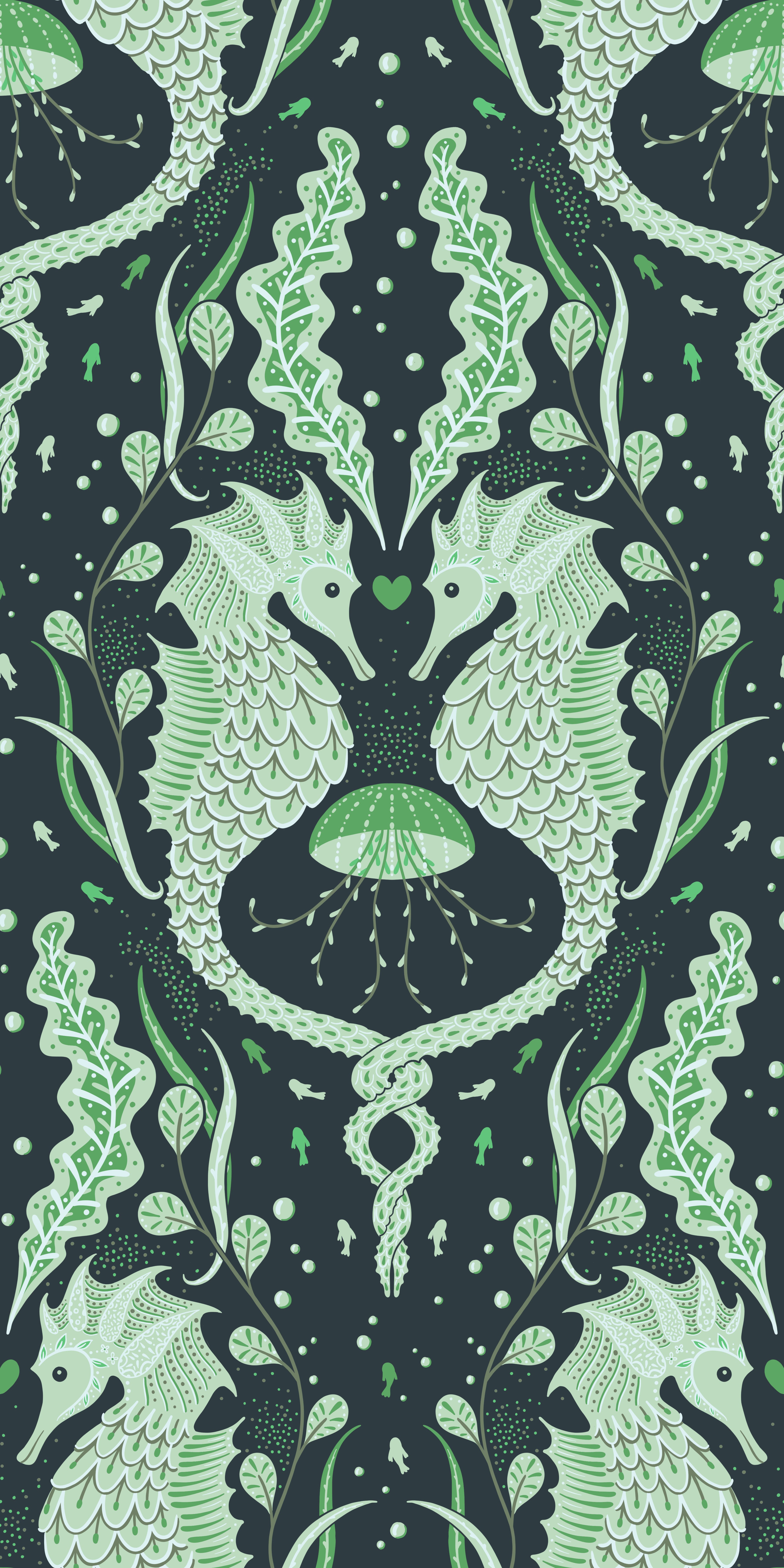 Seahorse pattern on a dark background