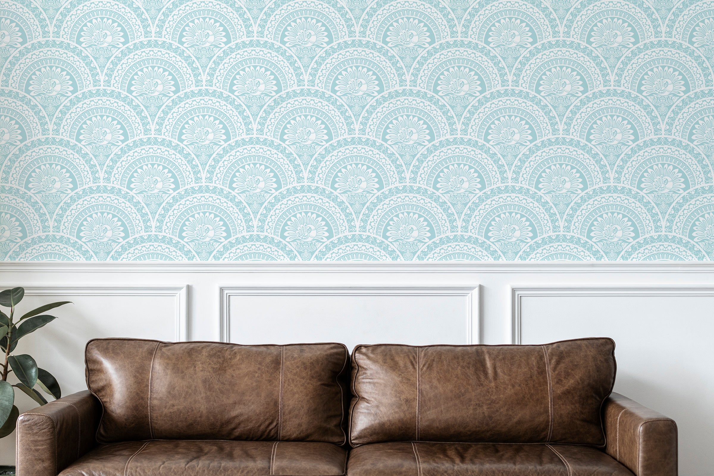 Serene Peacock peel and stick wallpaper room mockup