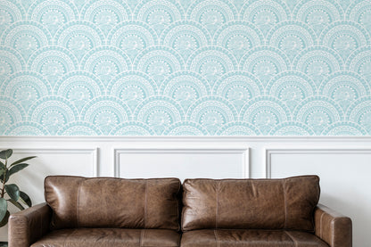 Serene Peacock Peel and Stick Wallpaper Sample - Animals, Art Deco, Art Nouveau