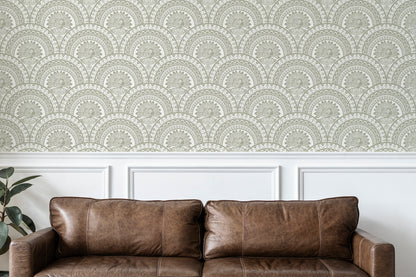 Serene Peacock Peel and Stick Wallpaper Sample - Animals, Art Deco, Art Nouveau