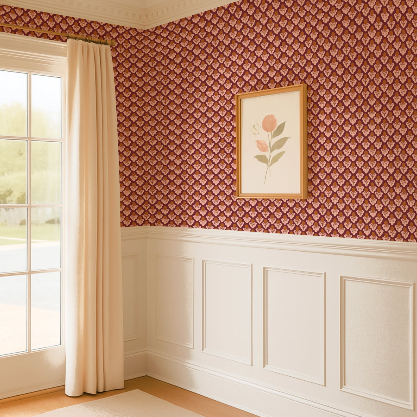 Small Scale Art Deco Flower Texture Peel and Stick Wallpaper - Drawing, Drawn, Floral