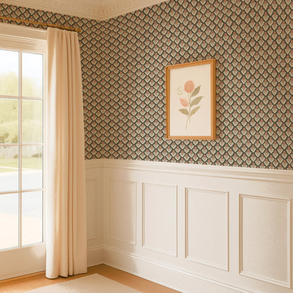 Small Scale Art Deco Flower Texture Peel and Stick Wallpaper - Drawing, Drawn, Floral