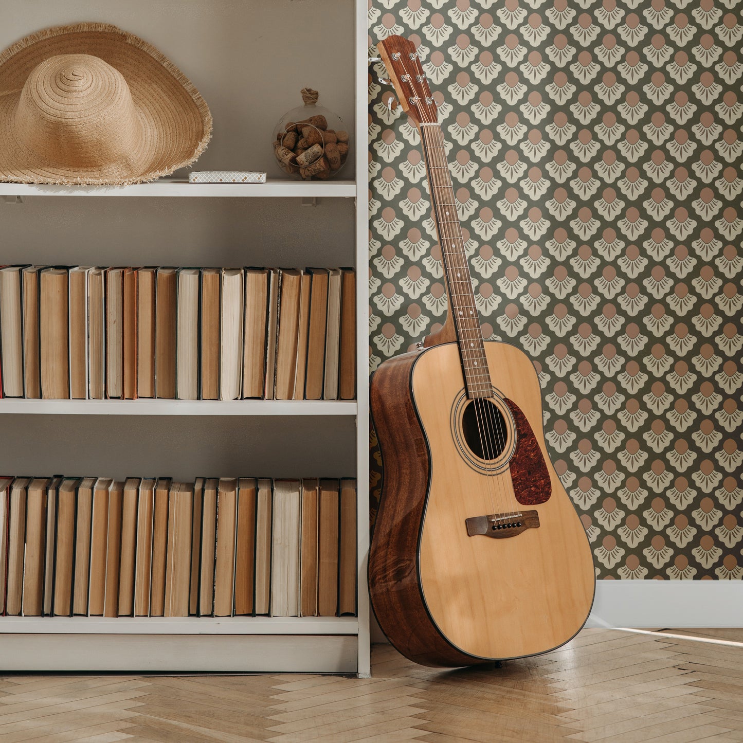 Small Scale Art Deco Flower Texture Peel and Stick Wallpaper - Drawing, Drawn, Floral