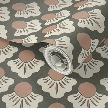 Small Scale Art Deco Flower Texture Peel and Stick Wallpaper - Drawing, Drawn, Floral