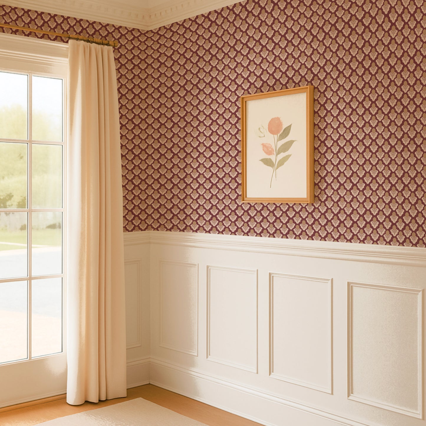 Small Scale Art Deco Flower Texture Peel and Stick Wallpaper - Drawing, Drawn, Floral