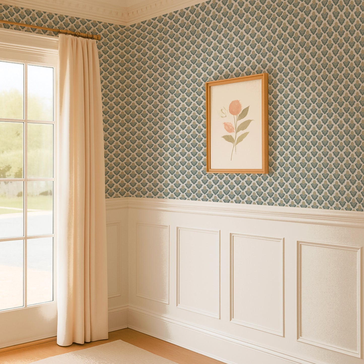 Small Scale Art Deco Flower Texture Peel and Stick Wallpaper - Drawing, Drawn, Floral