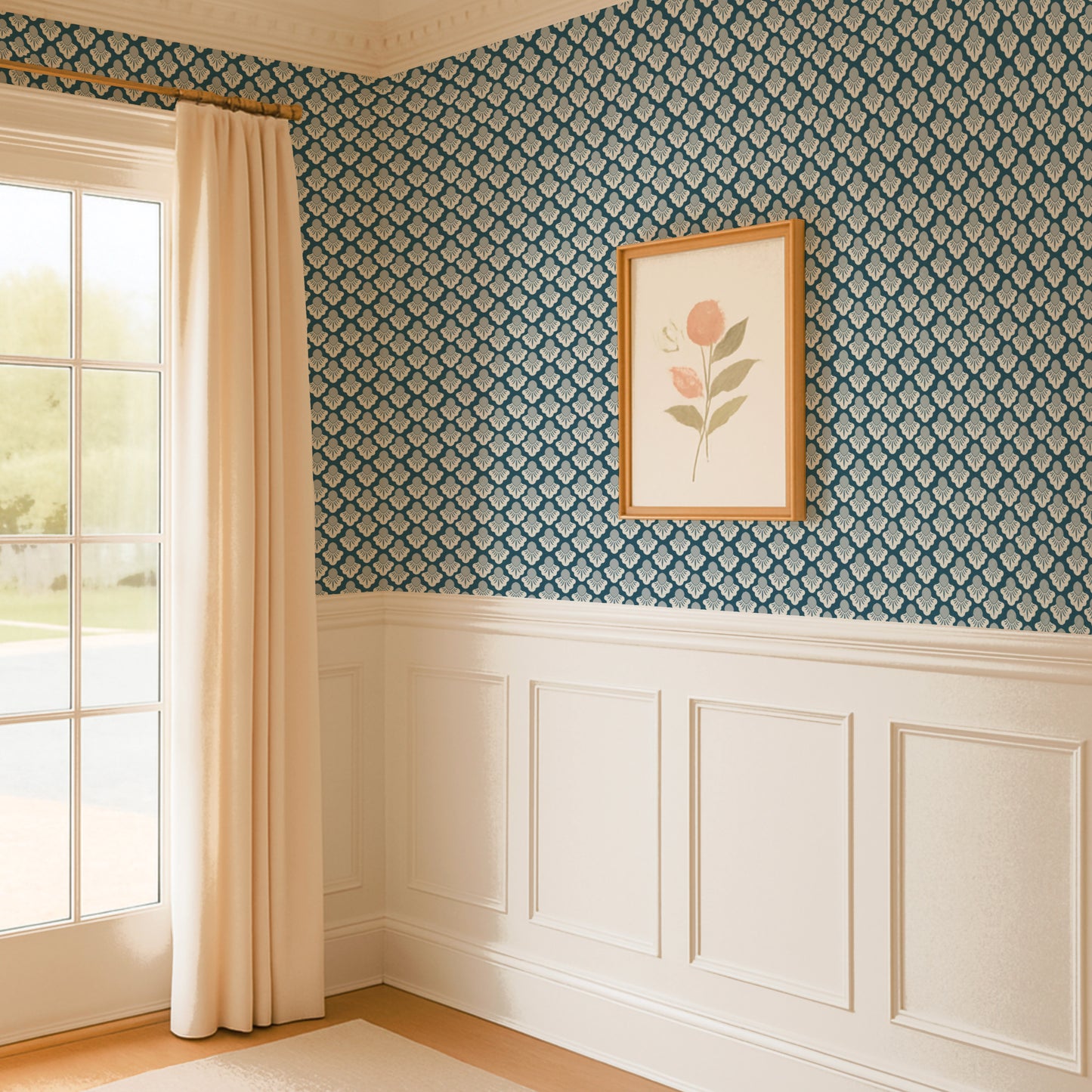 Small Scale Art Deco Flower Texture Peel and Stick Wallpaper - Drawing, Drawn, Floral