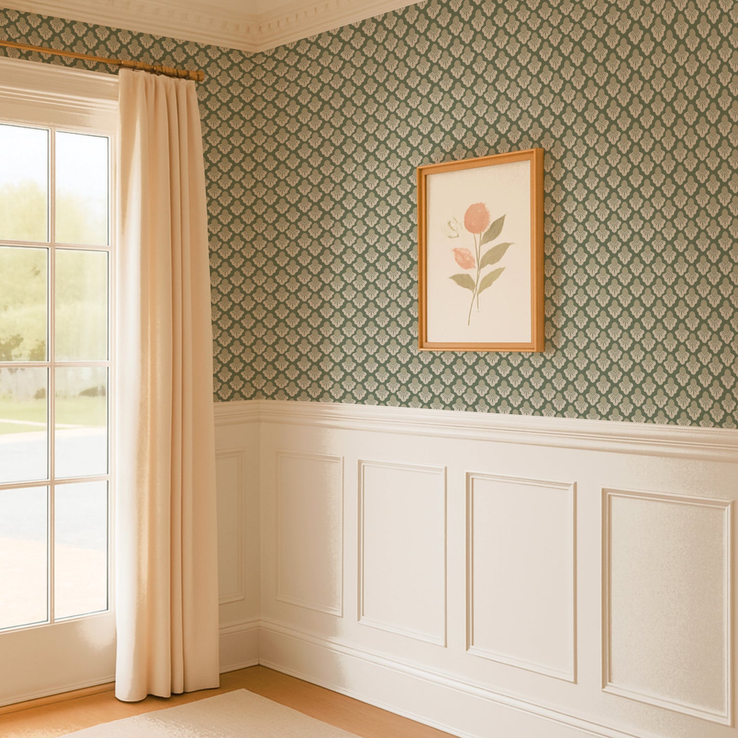 Small Scale Art Deco Flower Texture Peel and Stick Wallpaper - Drawing, Drawn, Floral