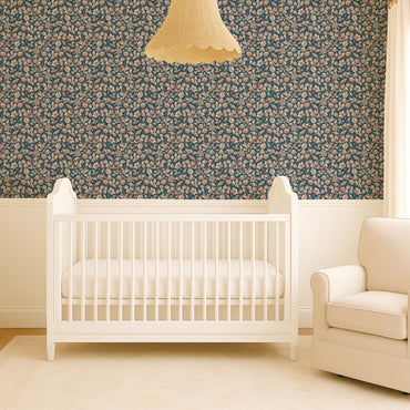 Small Scale Heritage Floral Tapestry Brown peel and stick wallpaper room mockup