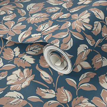 Small Scale Heritage Floral Tapestry Brown peel and stick wallpaper pattern swatch