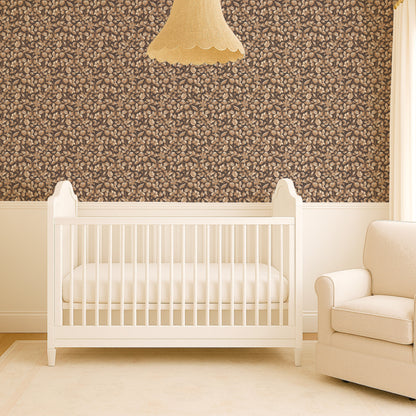 Small Scale Heritage Floral Tapestry Tan peel and stick wallpaper room mockup