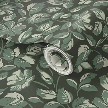 Small Scale Heritage Floral Tapestry Blue & Brown peel and stick wallpaper pattern swatch