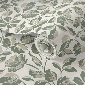 Small Scale Heritage Floral Tapestry White peel and stick wallpaper pattern swatch