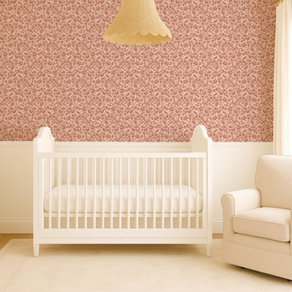 Small Scale Heritage Floral Tapestry Mocha peel and stick wallpaper room mockup