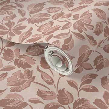 Small Scale Heritage Floral Tapestry Mocha peel and stick wallpaper pattern swatch
