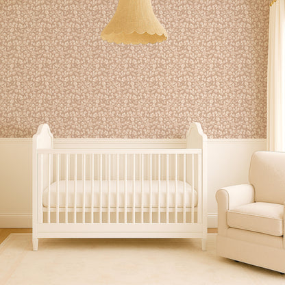 Small Scale Heritage Floral Tapestry Tan peel and stick wallpaper room mockup