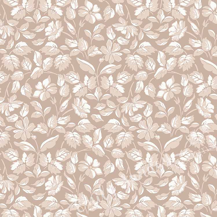 Small Scale Heritage Floral Tapestry Tan peel and stick wallpaper pattern swatch