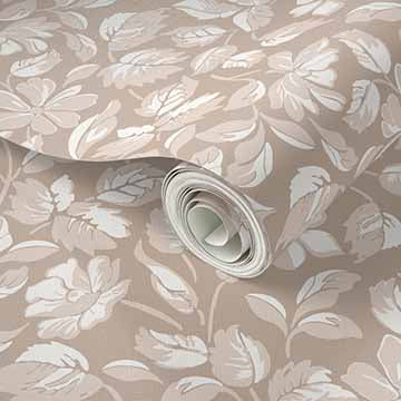 Small Scale Heritage Floral Tapestry Tan peel and stick wallpaper pattern swatch