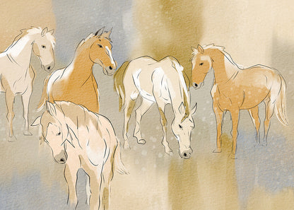 Soft Sketch Horses in Warm Tone Peel and Stick Wall Mural - Animals, Western, Mural