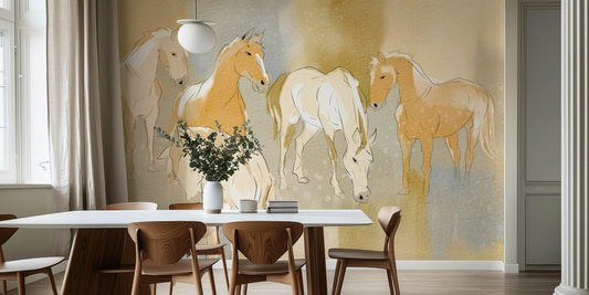 Soft Sketch Horses in Warm Tone Peel and Stick Wall Mural - Animals, Western, Mural