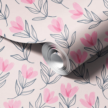 Soft Pink Tulips peel and stick wallpaper room mockup