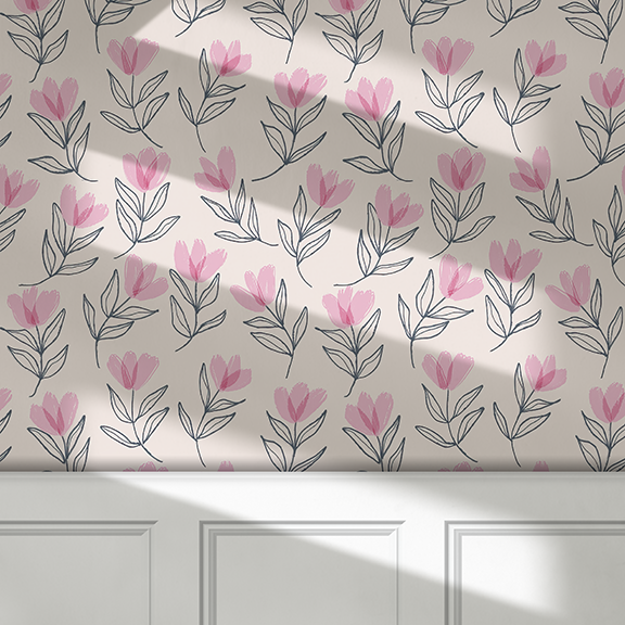 Soft Pink Tulips Peel and Stick Wallpaper - Floral, Flowers, Watercolor