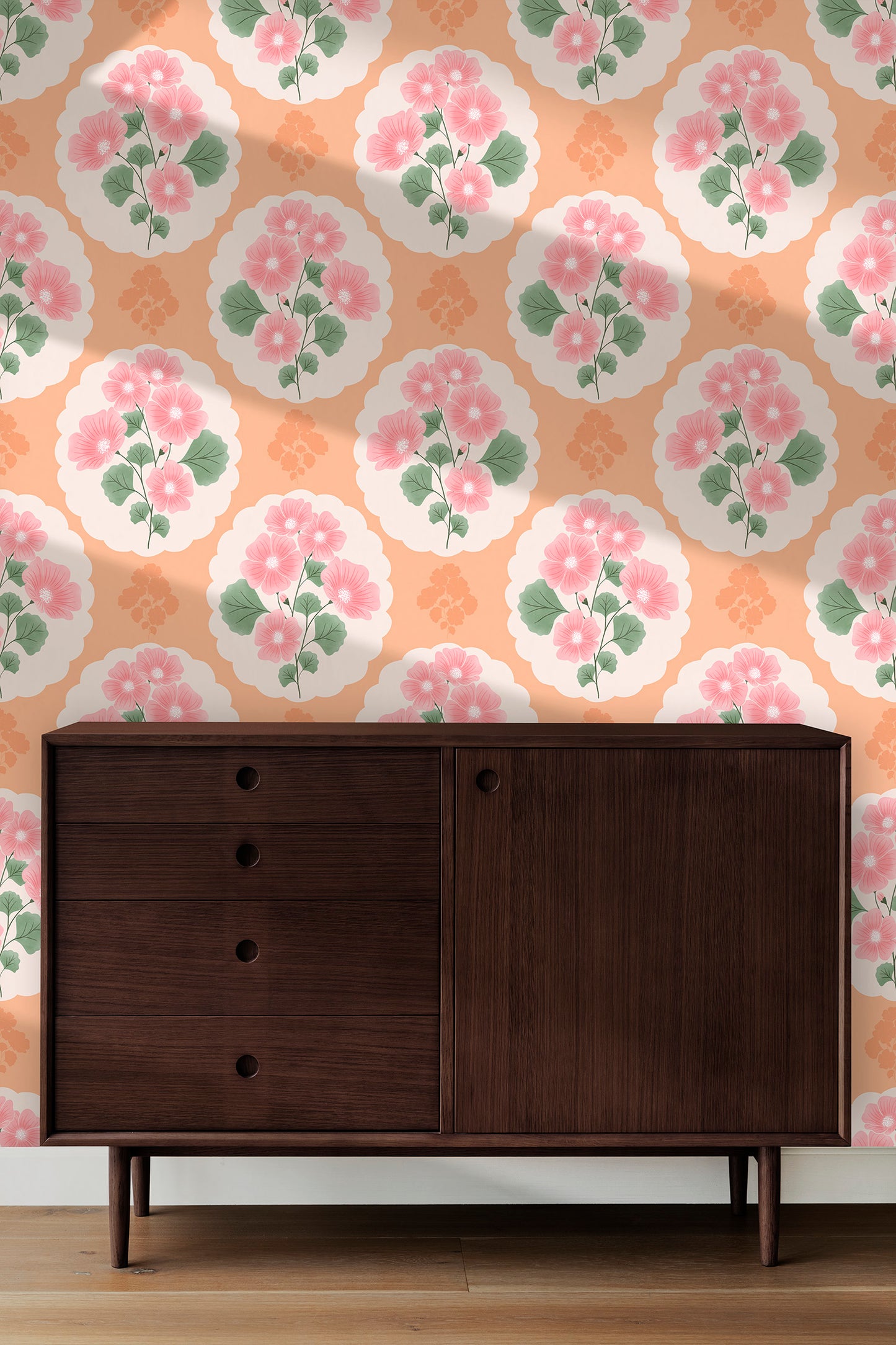 Spanish Flower peel and stick wallpaper room mockup