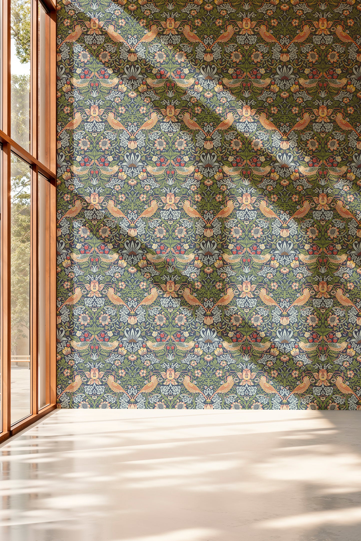 Strawberry Thief By William Morris Peel and Stick Wallpaper Sample - Art Nouveau, Bird, Floral