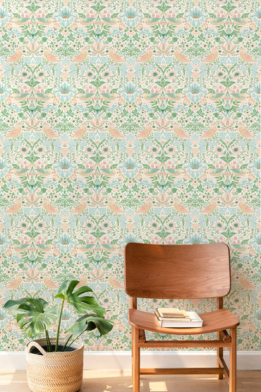Strawberry Thief By William Morris Peel and Stick Wallpaper - Art Nouveau, Bird, Leaves