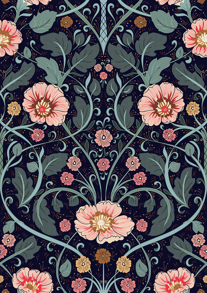Summer Nostalgia Art Nouveau Dark peel and stick wallpaper room mockup