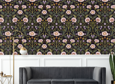 Summer Nostalgia Art Nouveau Dark peel and stick wallpaper room mockup
