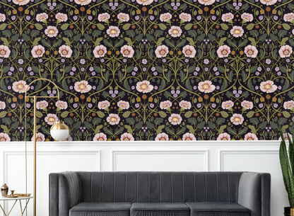 Summer Nostalgia Art Nouveau Dark peel and stick wallpaper room mockup