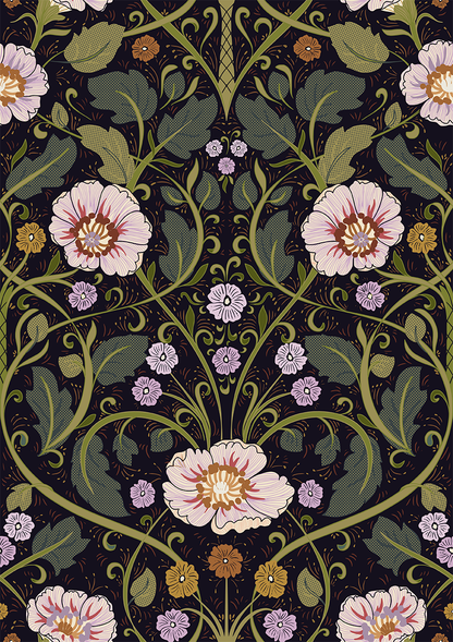 Summer Nostalgia Art Nouveau Dark peel and stick wallpaper room mockup