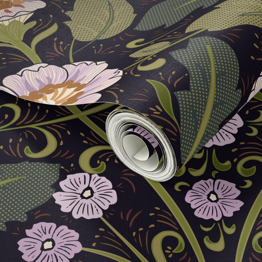 Summer Nostalgia Art Nouveau Dark peel and stick wallpaper pattern swatch