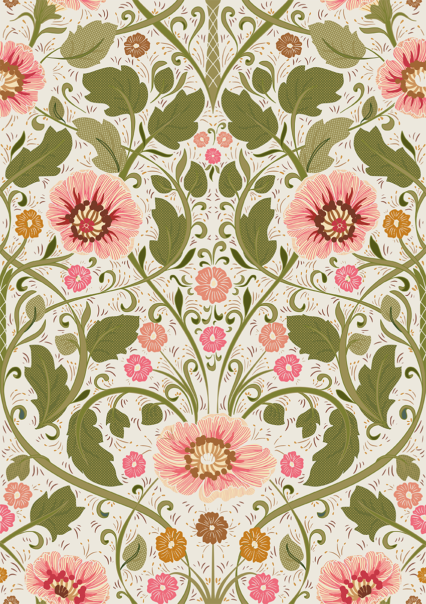 Summer Nostalgia Art Nouveau Light peel and stick wallpaper room mockup
