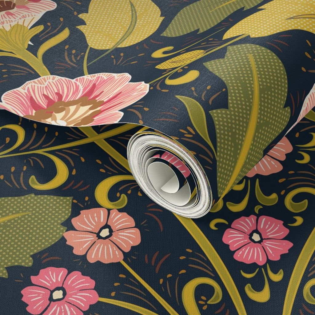 Summer Nostalgia Art Nouveau Moss Green peel and stick wallpaper pattern swatch