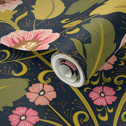 Summer Nostalgia Art Nouveau Moss Green peel and stick wallpaper pattern swatch