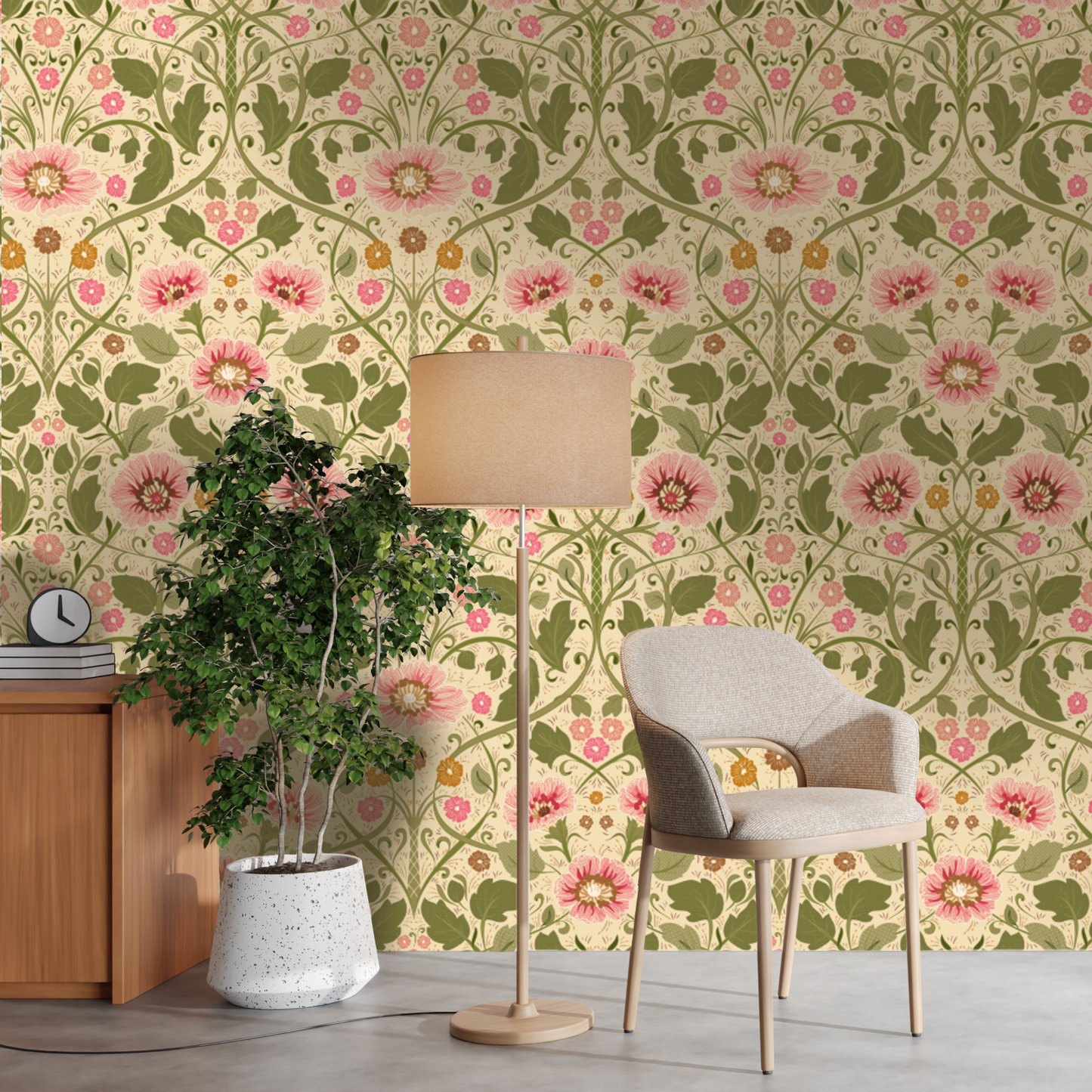 Summer Nostalgia Art Nouveau Vintage peel and stick wallpaper room mockup