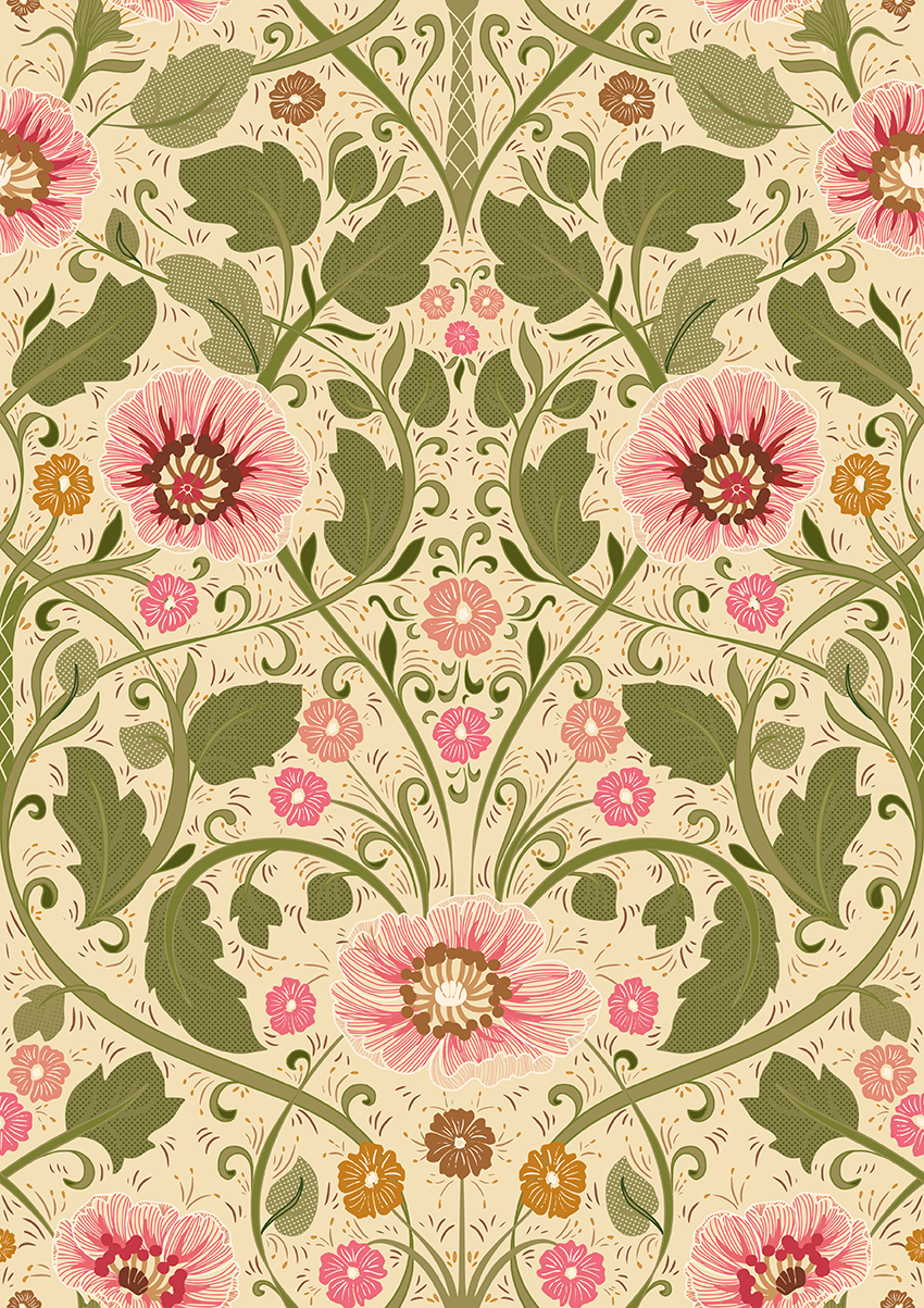 Summer Nostalgia Art Nouveau Light peel and stick wallpaper room mockup