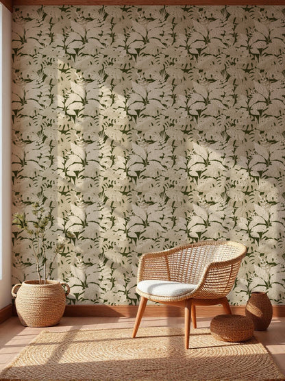 Tropical Foliage Brown peel and stick wallpaper room mockup