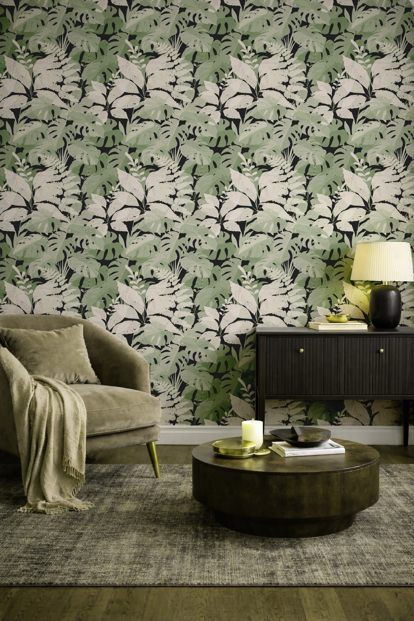 Tropical Foliage peel and stick wallpaper room mockup