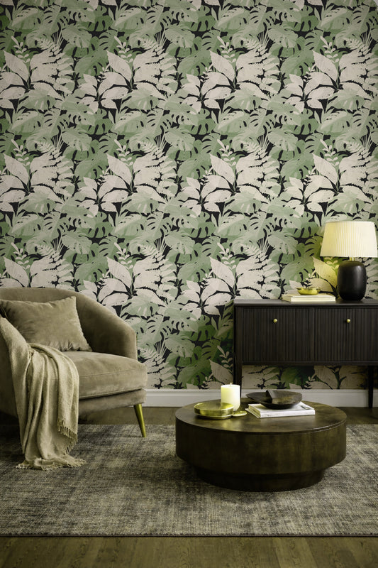 Tropical Foliage peel and stick wallpaper room mockup