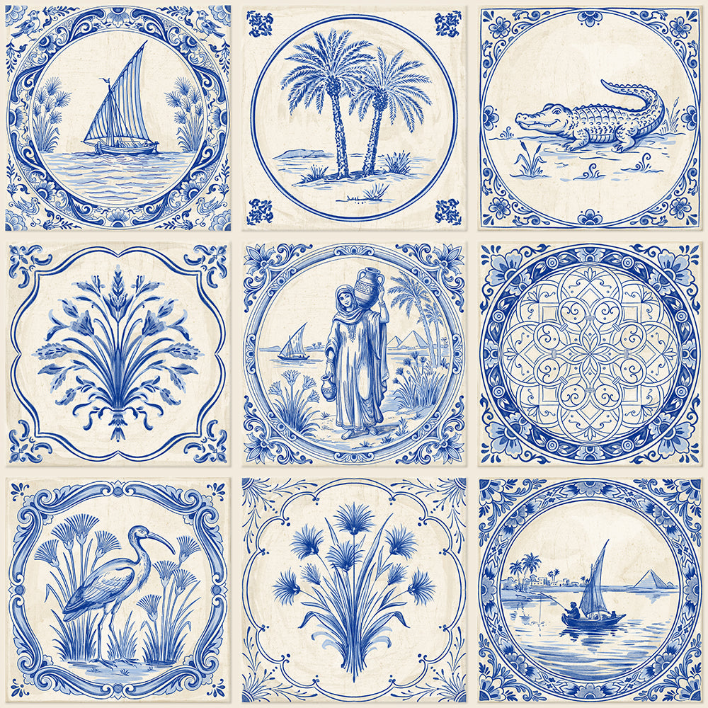 Tales of the Nile Delf Tile Peel and Stick Wallpaper