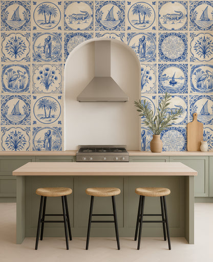 Tales of the Nile Delf Tile Peel and Stick Wallpaper Sample