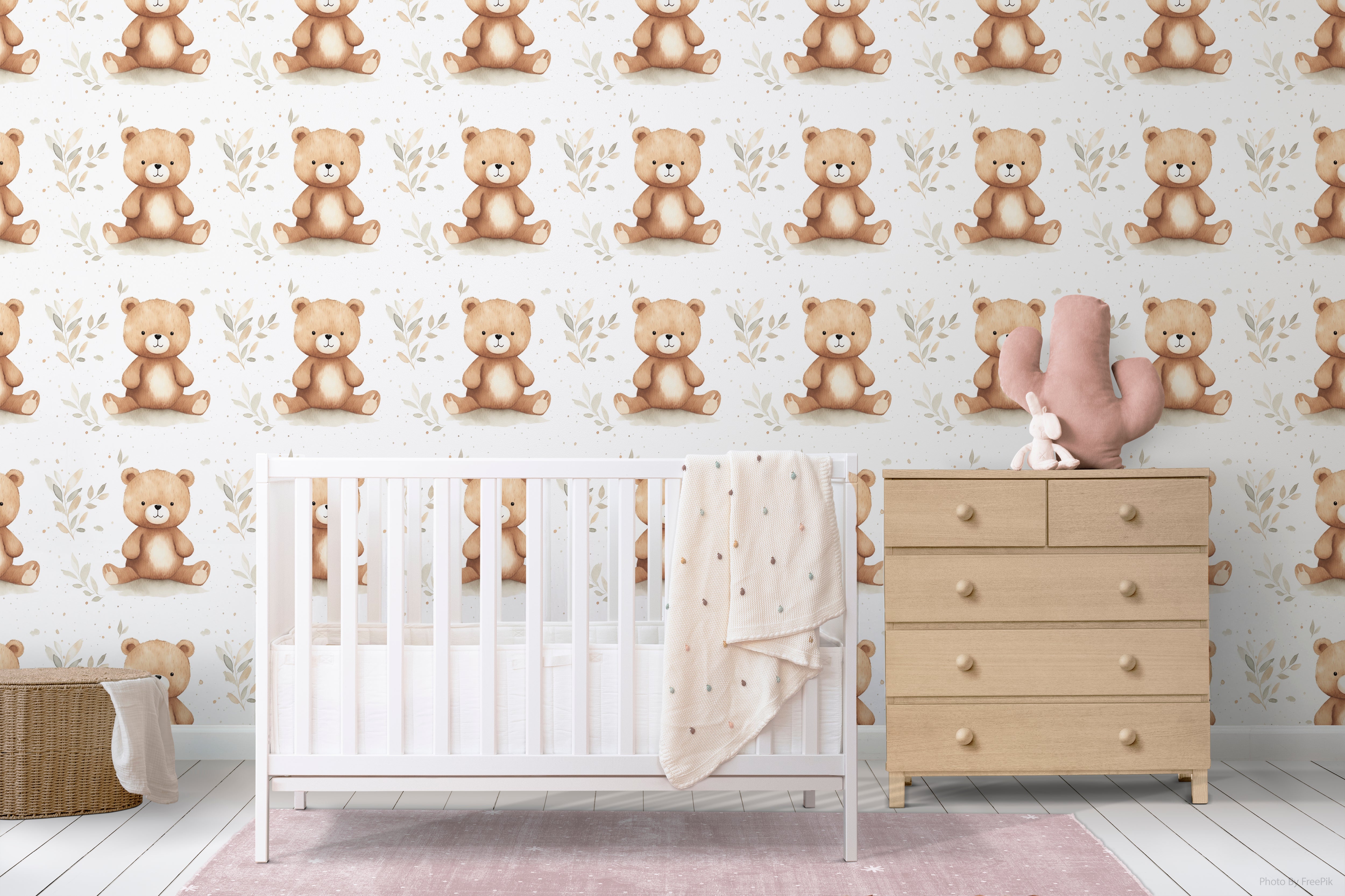 Teddy Bear peel and stick wallpaper room mockup