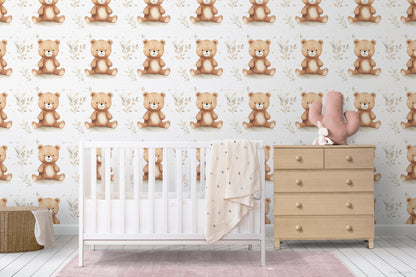 Teddy Bear peel and stick wallpaper room mockup