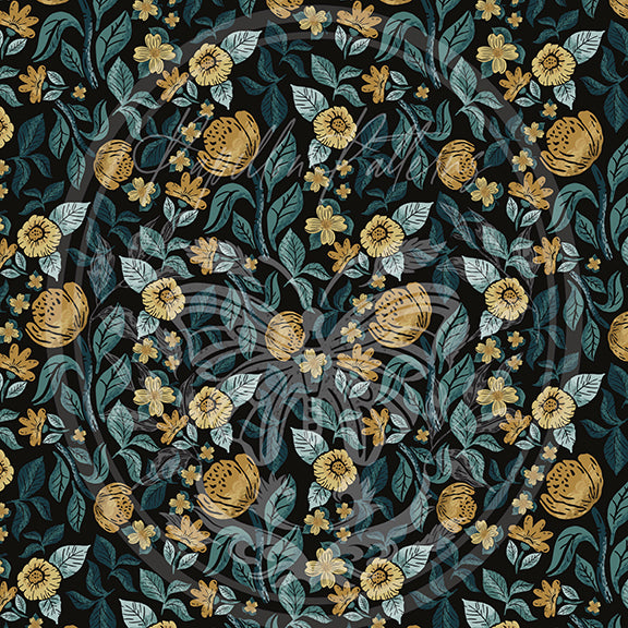 Tossed Floral Dark peel and stick wallpaper pattern swatch