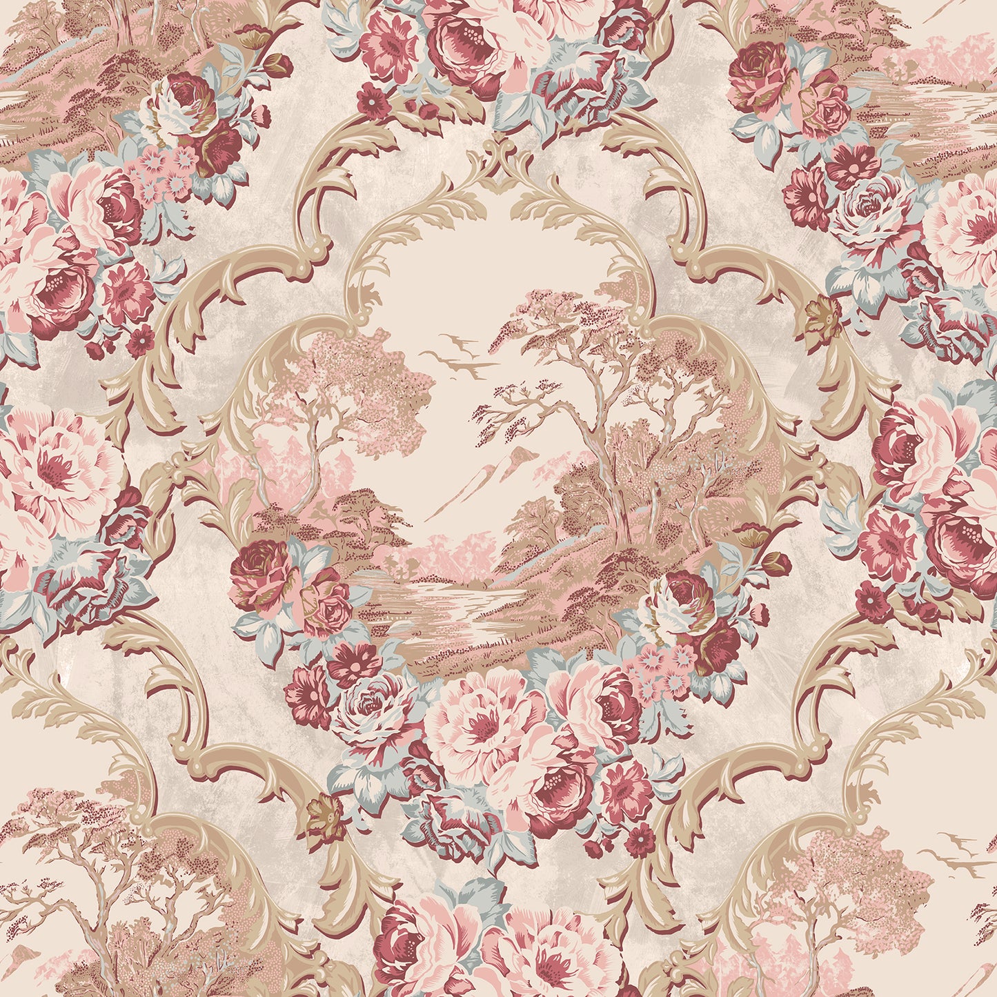Vintage Cottage Garden Toile Peel and Stick Wallpaper Sample